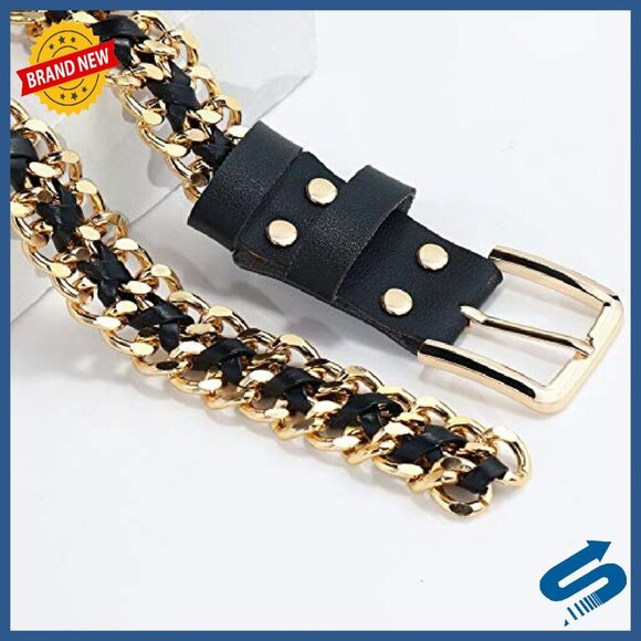 Leather Metal Chain Waist Belt Punk Style Adjustable Women\'s Accessory